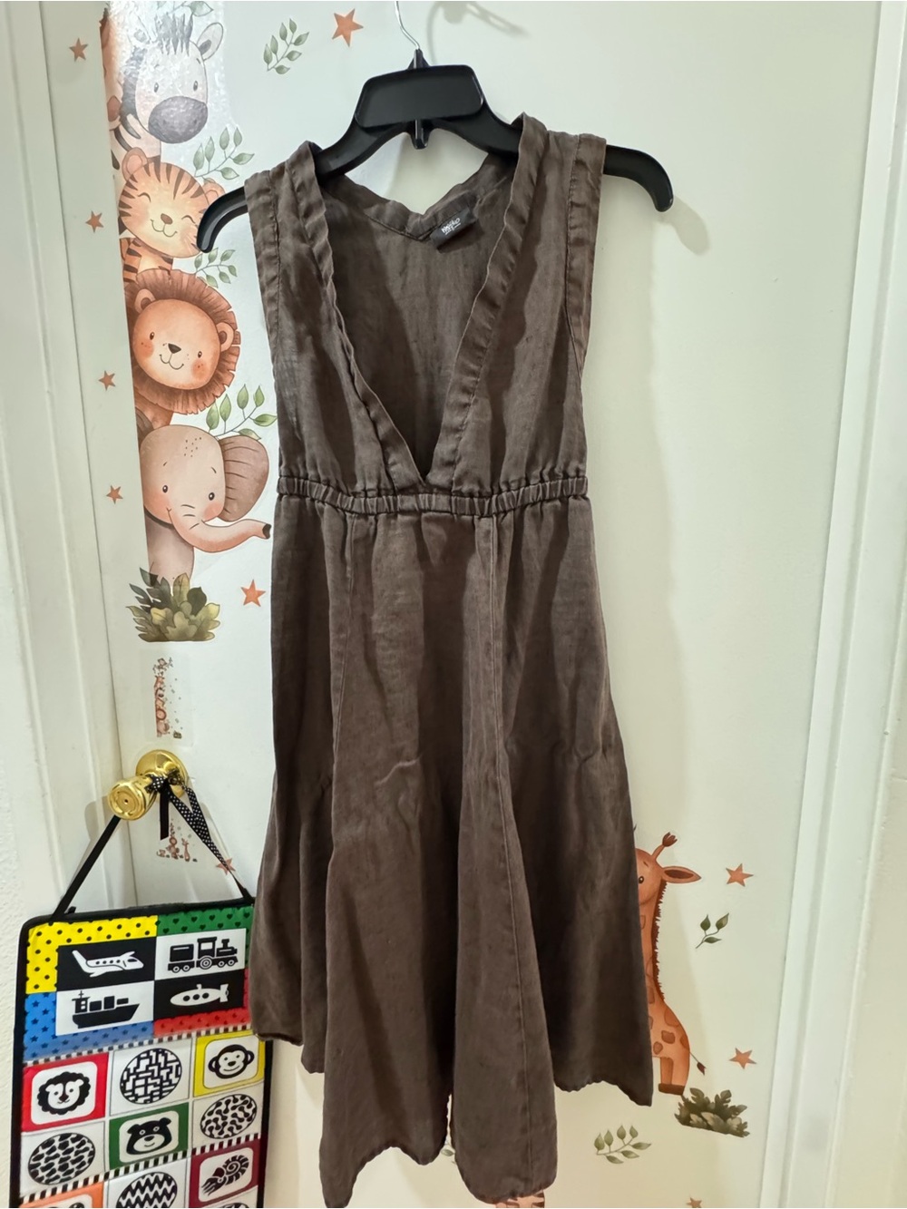 Mossimo Sleeveless Brown V-Neck Casual Dress (Linen)